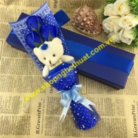 Hoa hồng sáp bó hộp CN kèm Gấu. Mã HSB04 - 3 bông  (33 x 10 x 5 cm)
