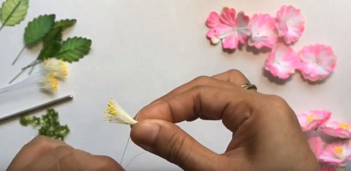 Dùng chỉ để cố định nhụy hoa